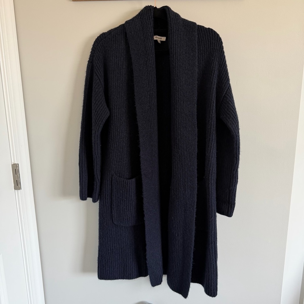 Madewell Navy Open-Front Longline Cardigan